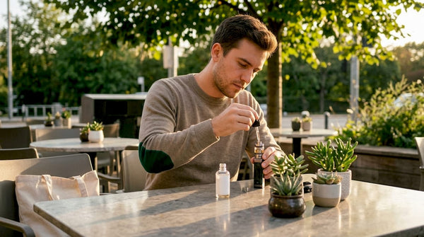 Person refilling a vape pen at kitchen counter