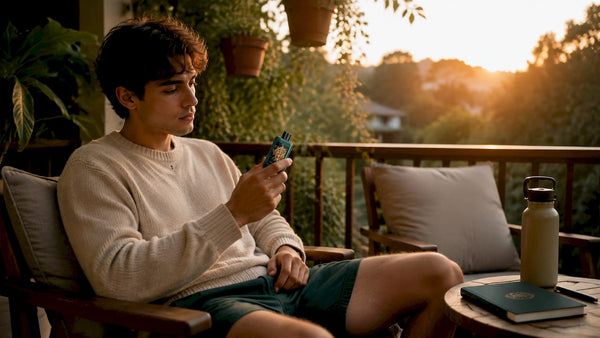 Person holding zero disposable vape device indoors