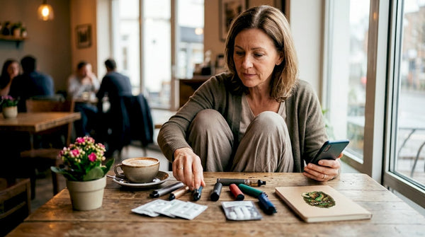 Woman choosing vaping alternatives at kitchen table