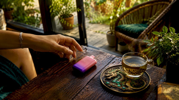Close-up of BC5000 disposable vape on wooden table