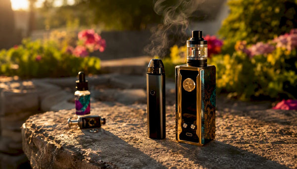 Close-up of vape pod and vape mod devices