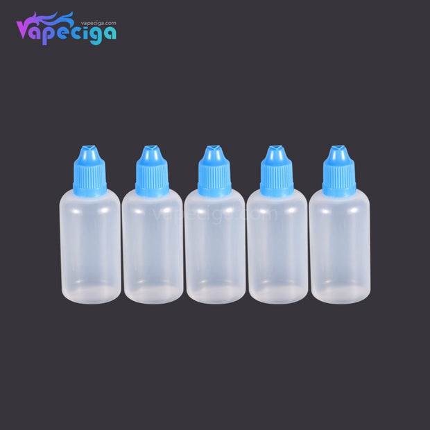 PET Semi-transparent Dropper Bottle 50ml with Black / White / Red / Blue Cap 5PCs