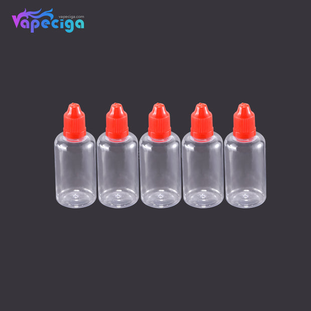 PE Transparent Dropper Bottle 50ml with Black / White / Blue / Red Cap 5PCs