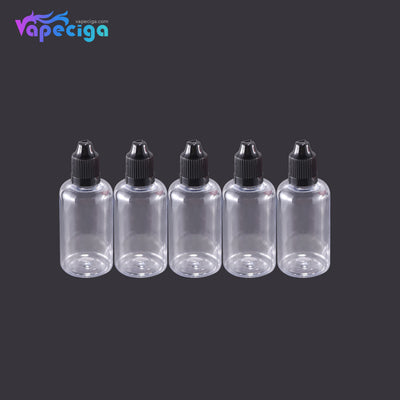 PE Transparent Dropper Bottle 50ml with Black / White / Blue / Red Cap 5PCs