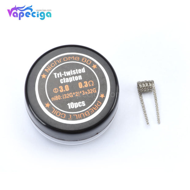 Tri-twisted Clapton Ni80 Prebuilt Coil 0.3ohm 10PCs